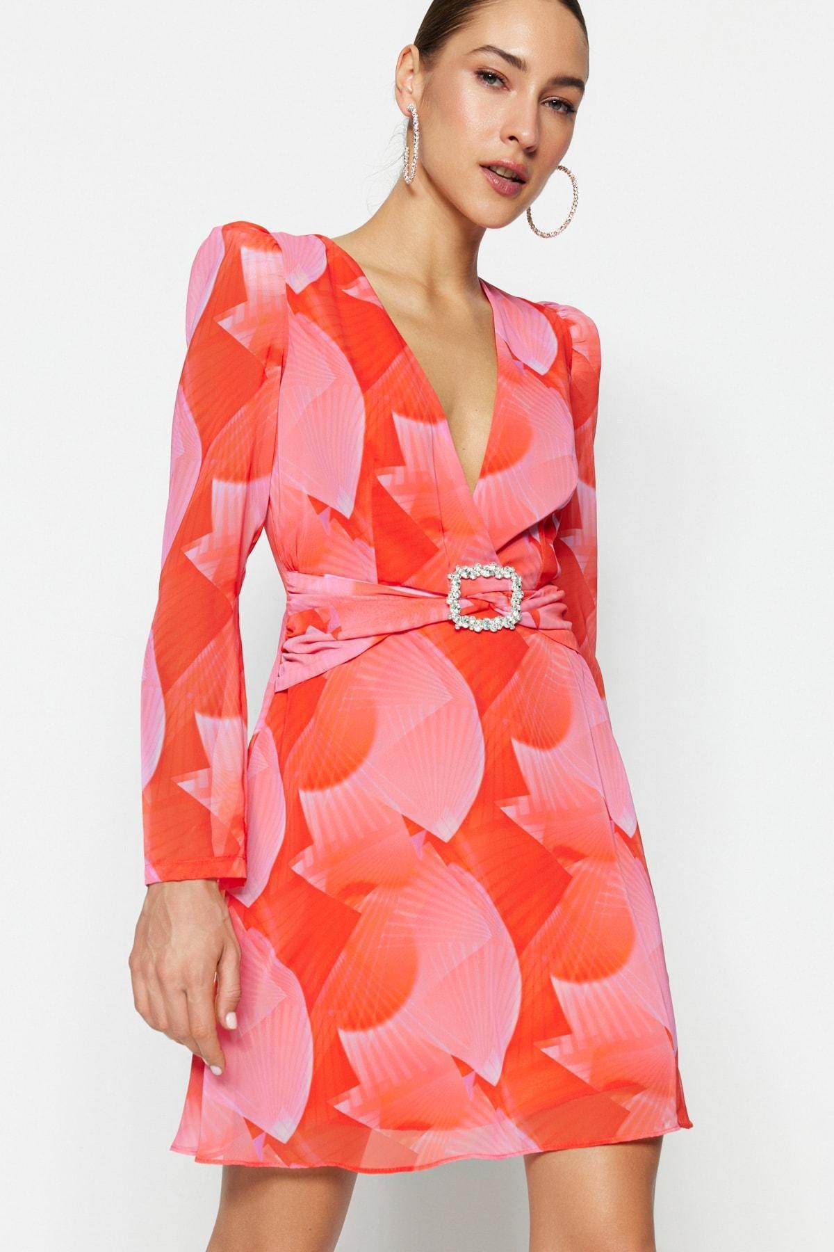 Multicolour Fitted V-Neck Dress, , large image number 2