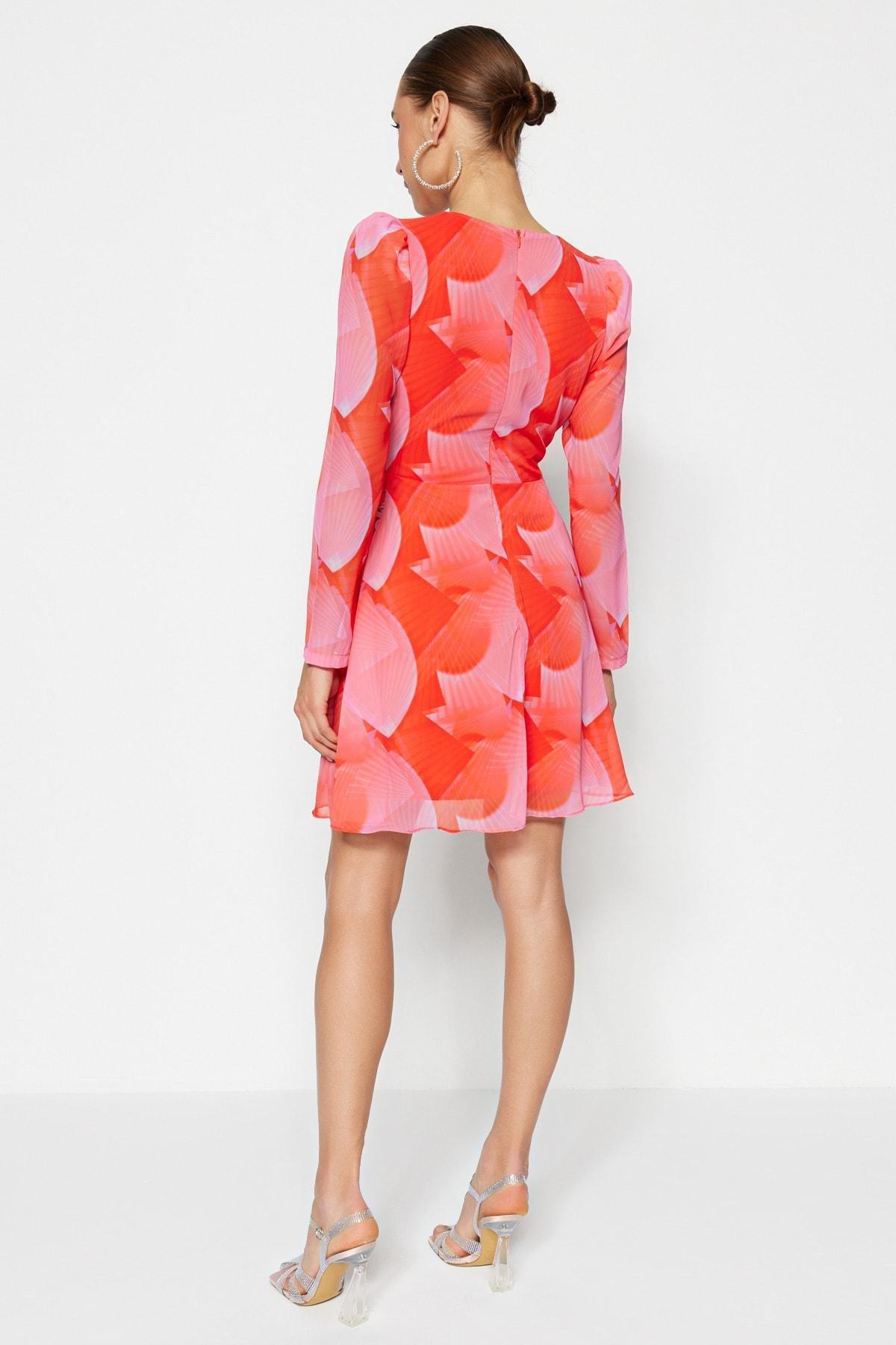 Multicolour Fitted V-Neck Dress, , large image number 6