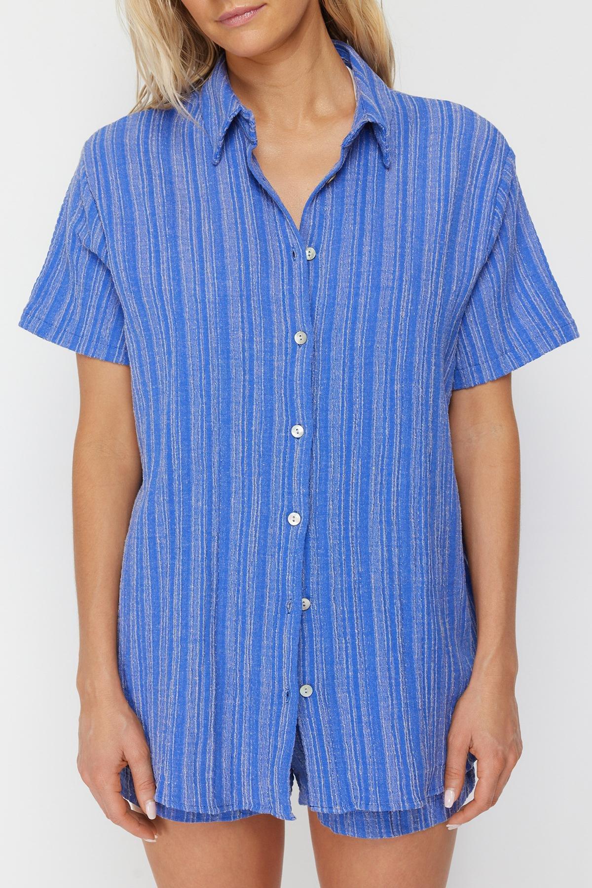 Blue Linen Blend Co-Ord Set, , large image number 3