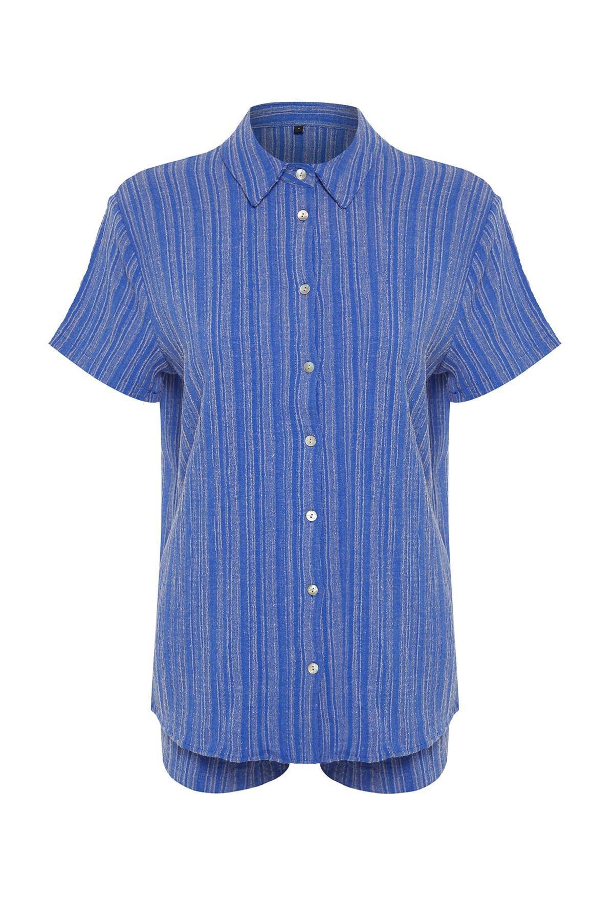 Blue Linen Blend Co-Ord Set, , large image number 5