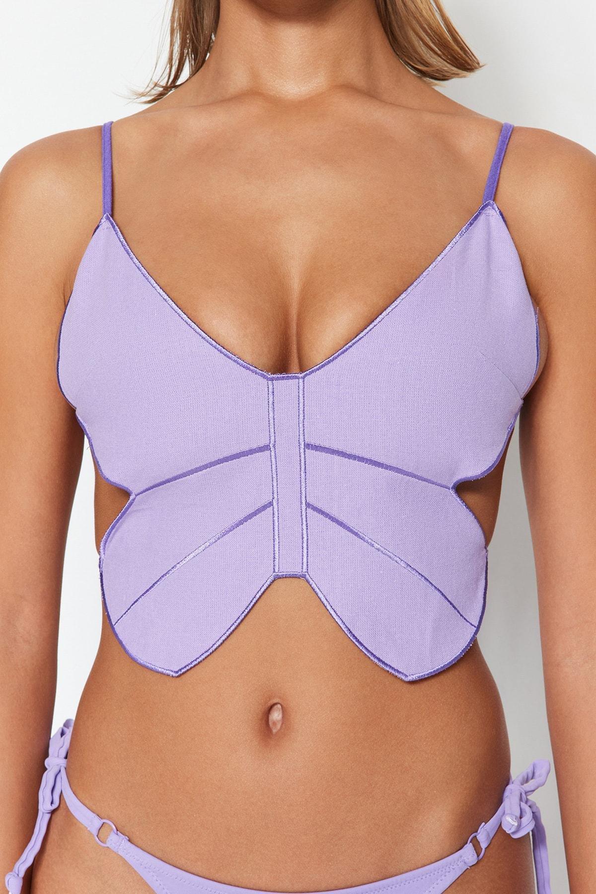 Purple Embroidery Crop Blouse, , large image number 3
