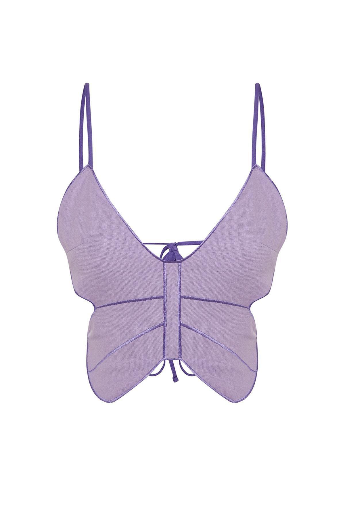 Purple Embroidery Crop Blouse, , large image number 5
