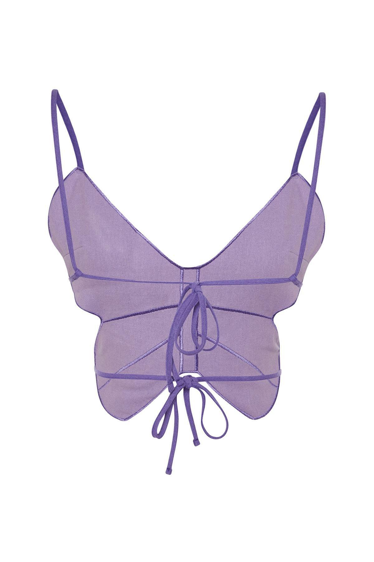 Purple Embroidery Crop Blouse, , large image number 6