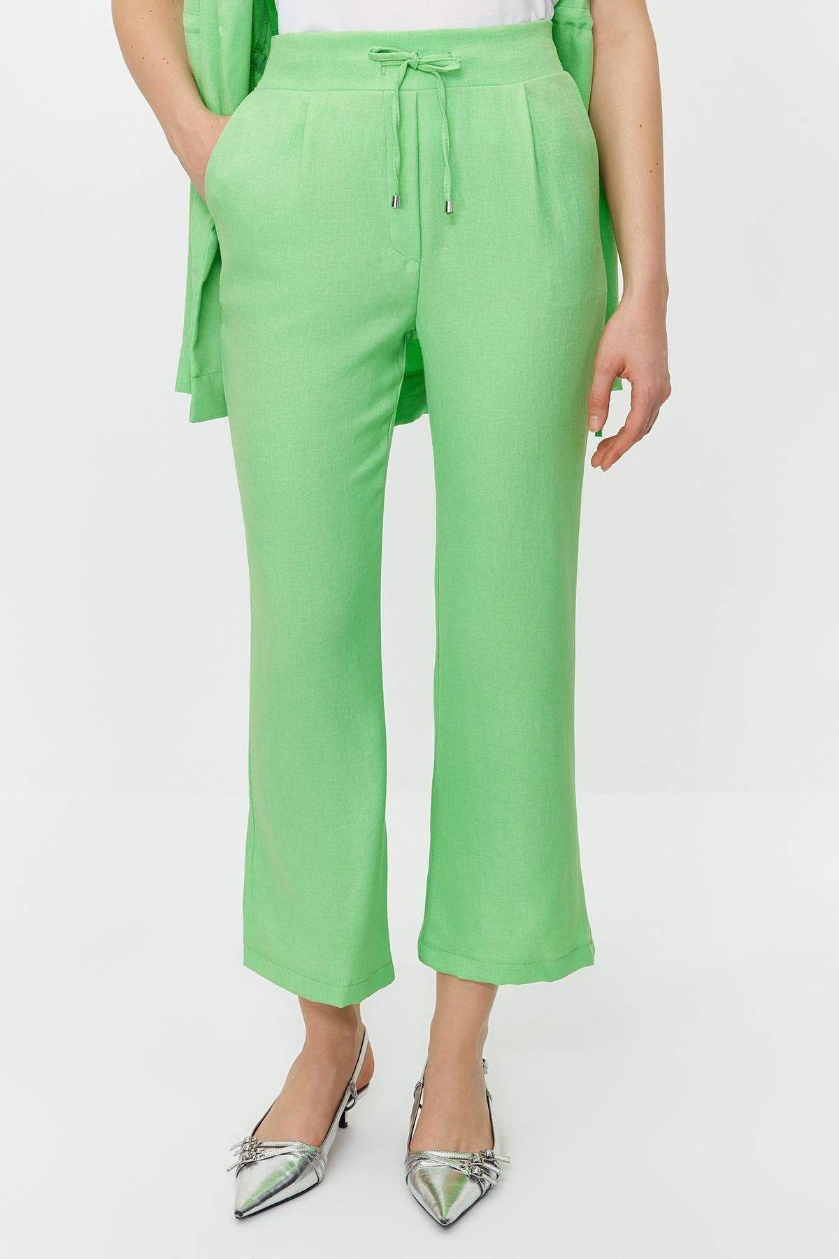 Green Tie Linen Look Kimono-Pants Woven Suit, , large image number 4