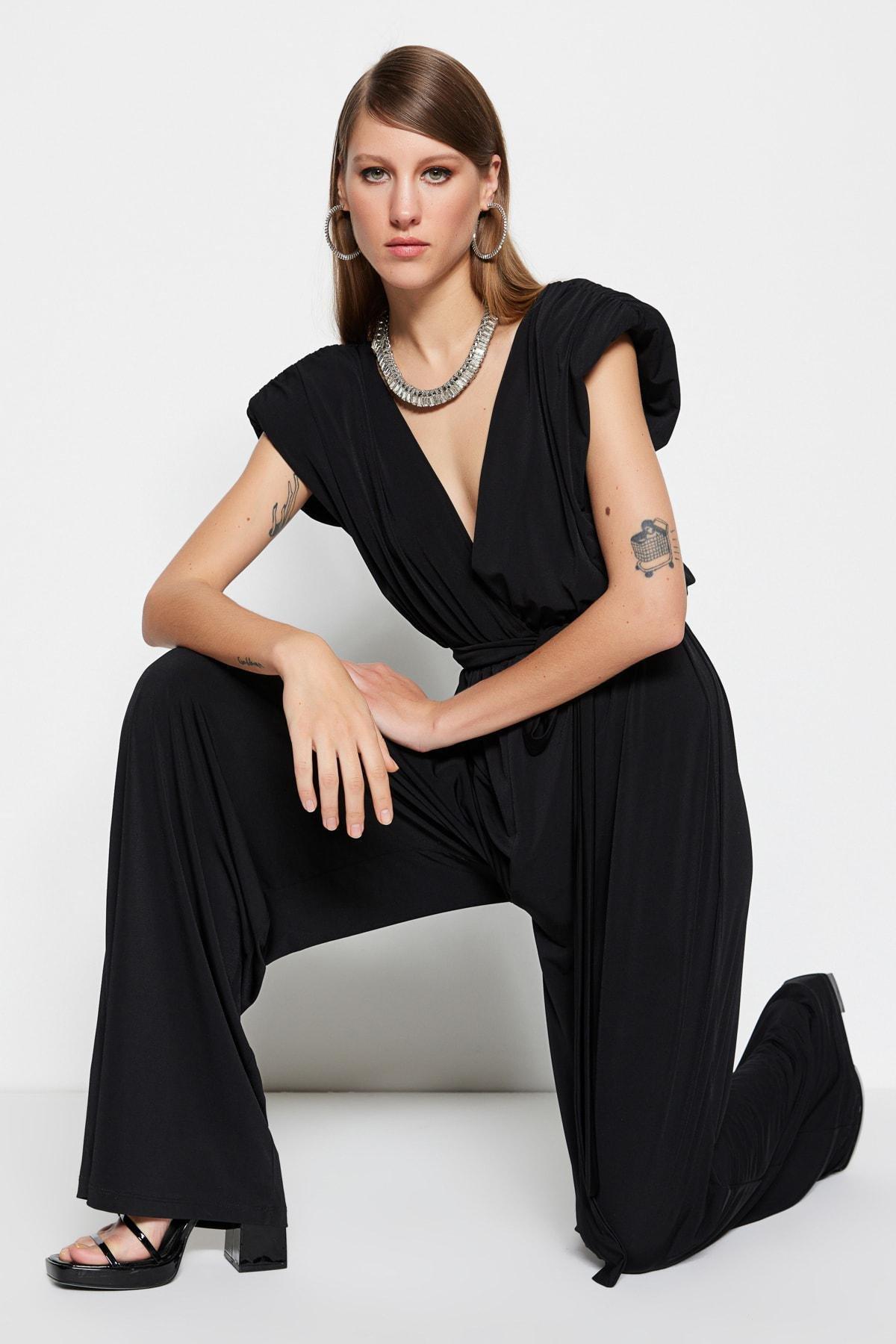 Trendyol Black Cache-Coeur Jumpsuit Azadea UAE