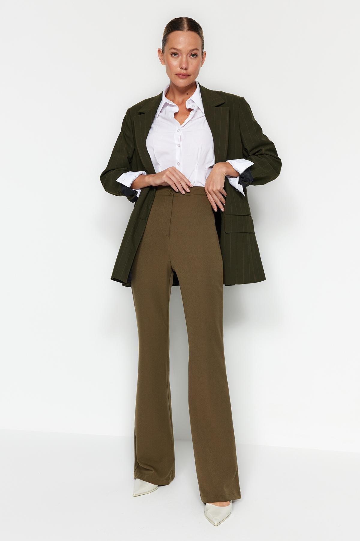Khaki Flared Bootcut Pants, , large image number 0