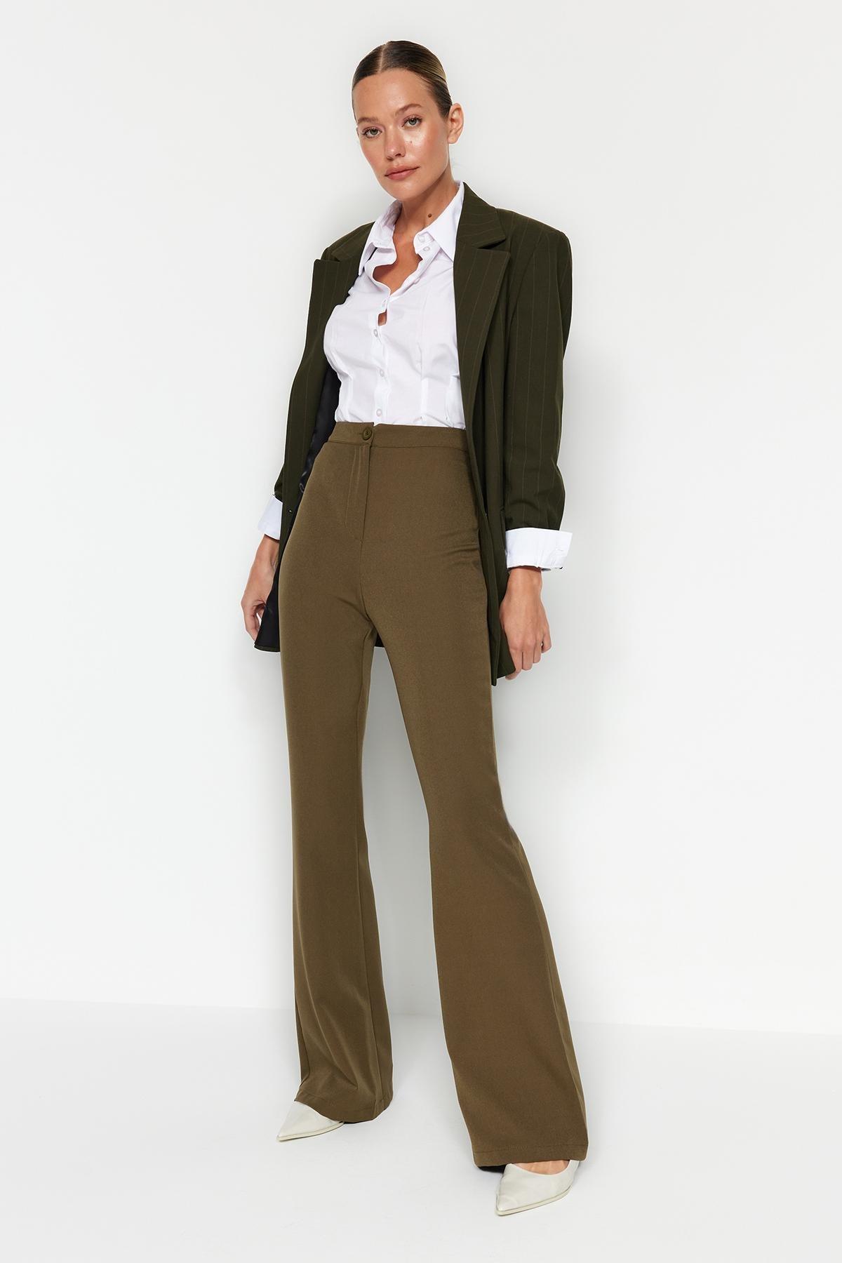 Khaki Flared Bootcut Pants, , large image number 1