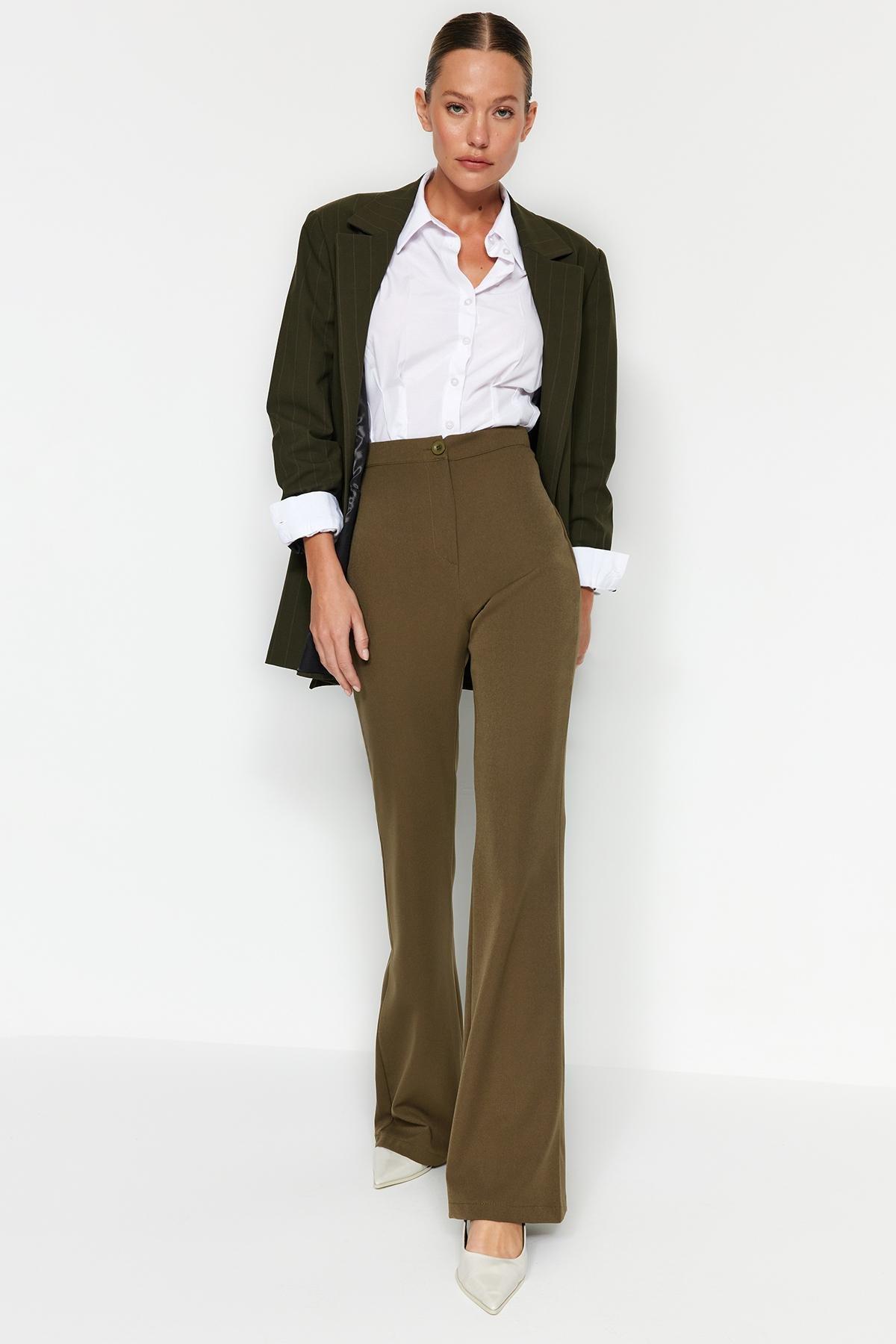 Khaki Flared Bootcut Pants, , large image number 2