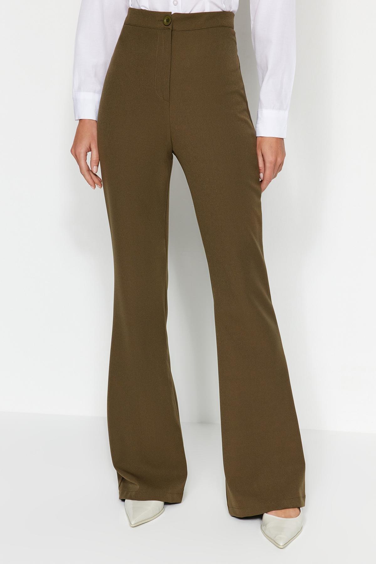 Khaki Flared Bootcut Pants, , large image number 3
