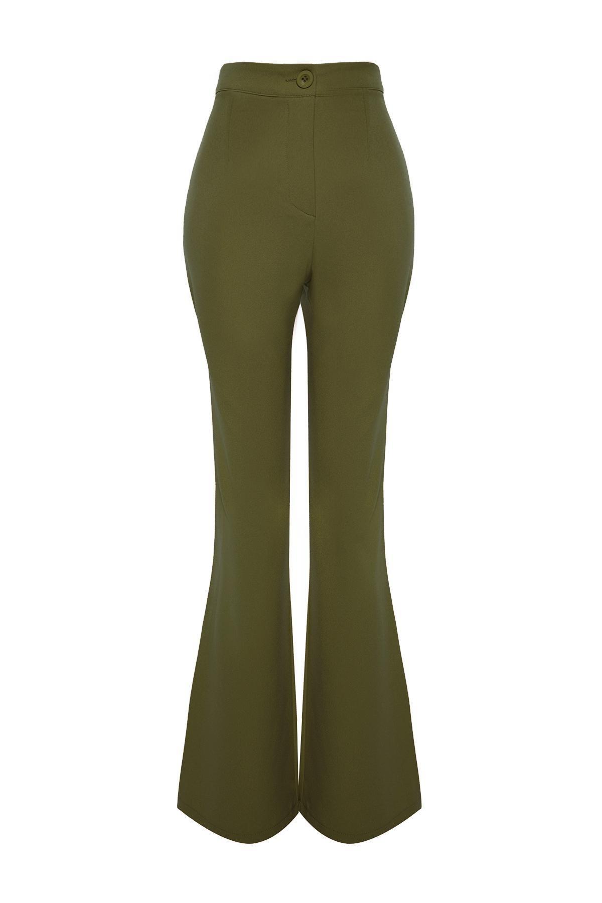Khaki Flared Bootcut Pants, , large image number 5
