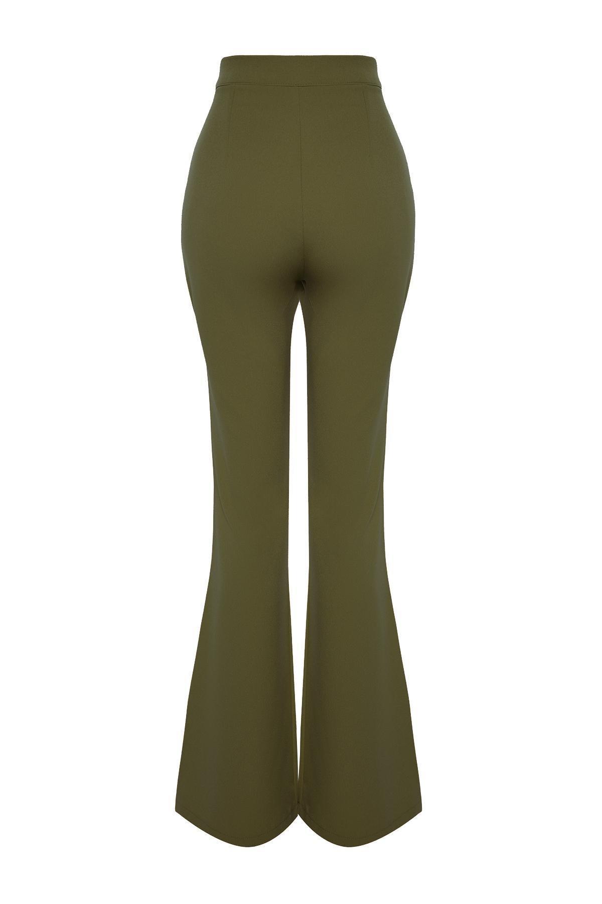 Khaki Flared Bootcut Pants, , large image number 6