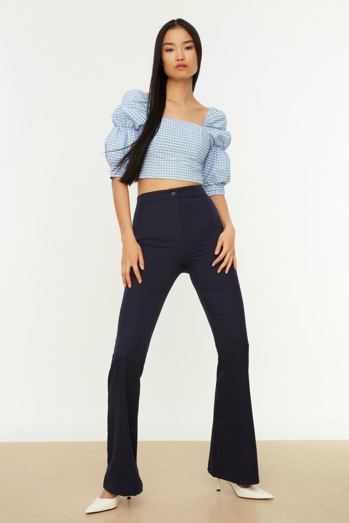 Navy Bootcut Pants, Dark blue, medium