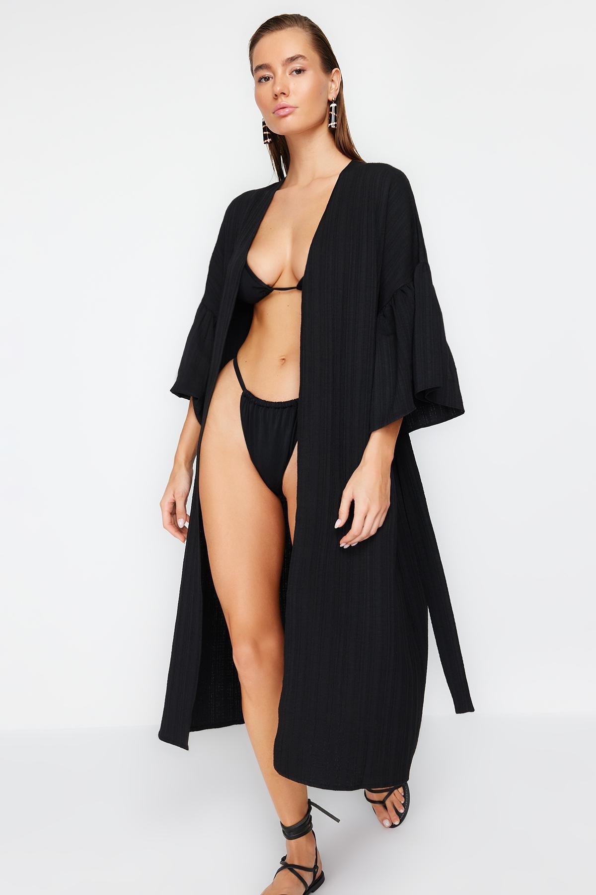 Belted Maxi Blended Kimono, , large image number 0