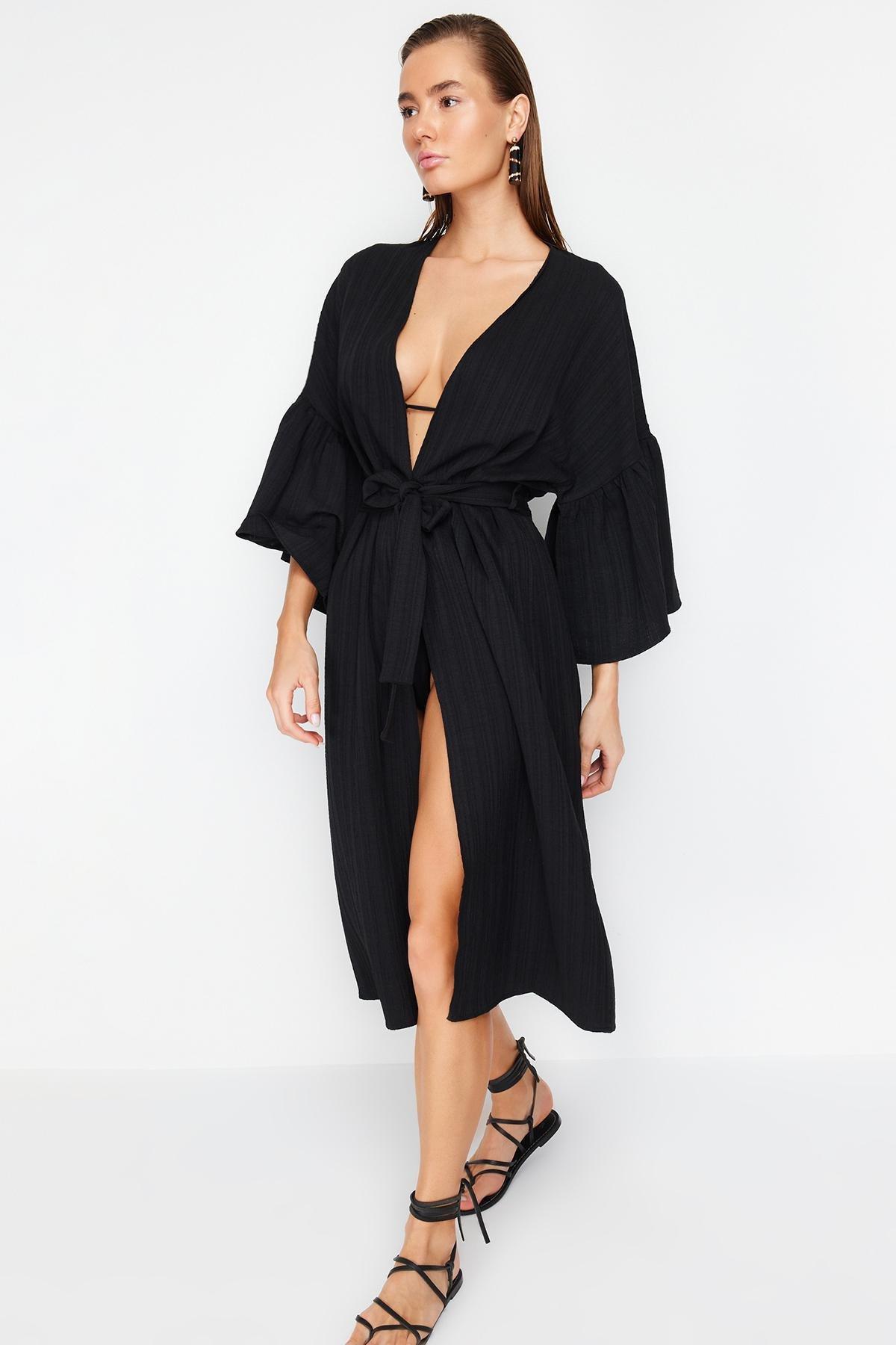 Belted Maxi Blended Kimono, , large image number 2