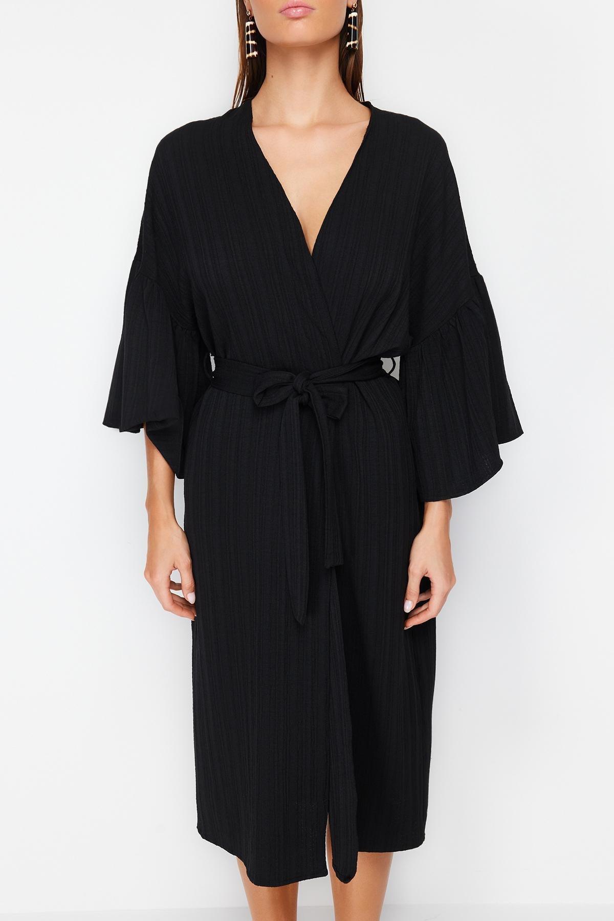 Belted Maxi Blended Kimono, , large image number 3
