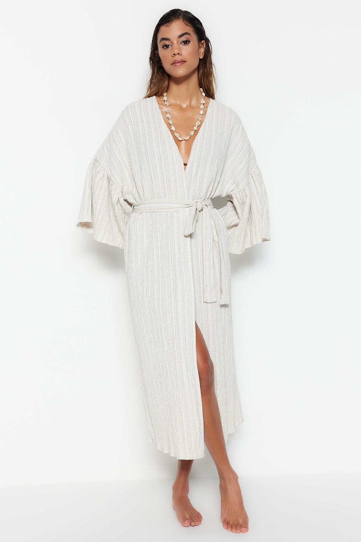 Ruffled Sleeves Belted Kimono, , large image number 0