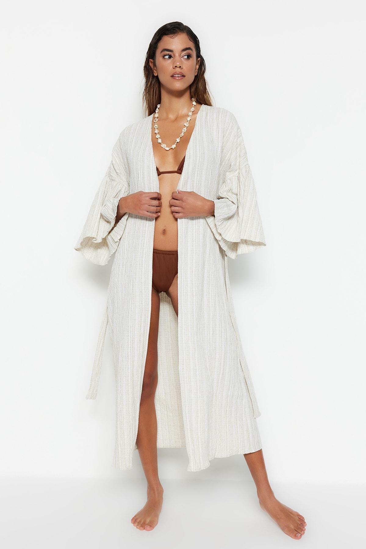 Ruffled Sleeves Belted Kimono, , large image number 1
