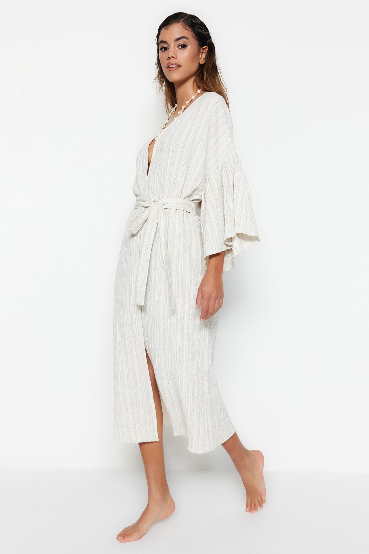 Ruffled Sleeves Belted Kimono, , large image number 2