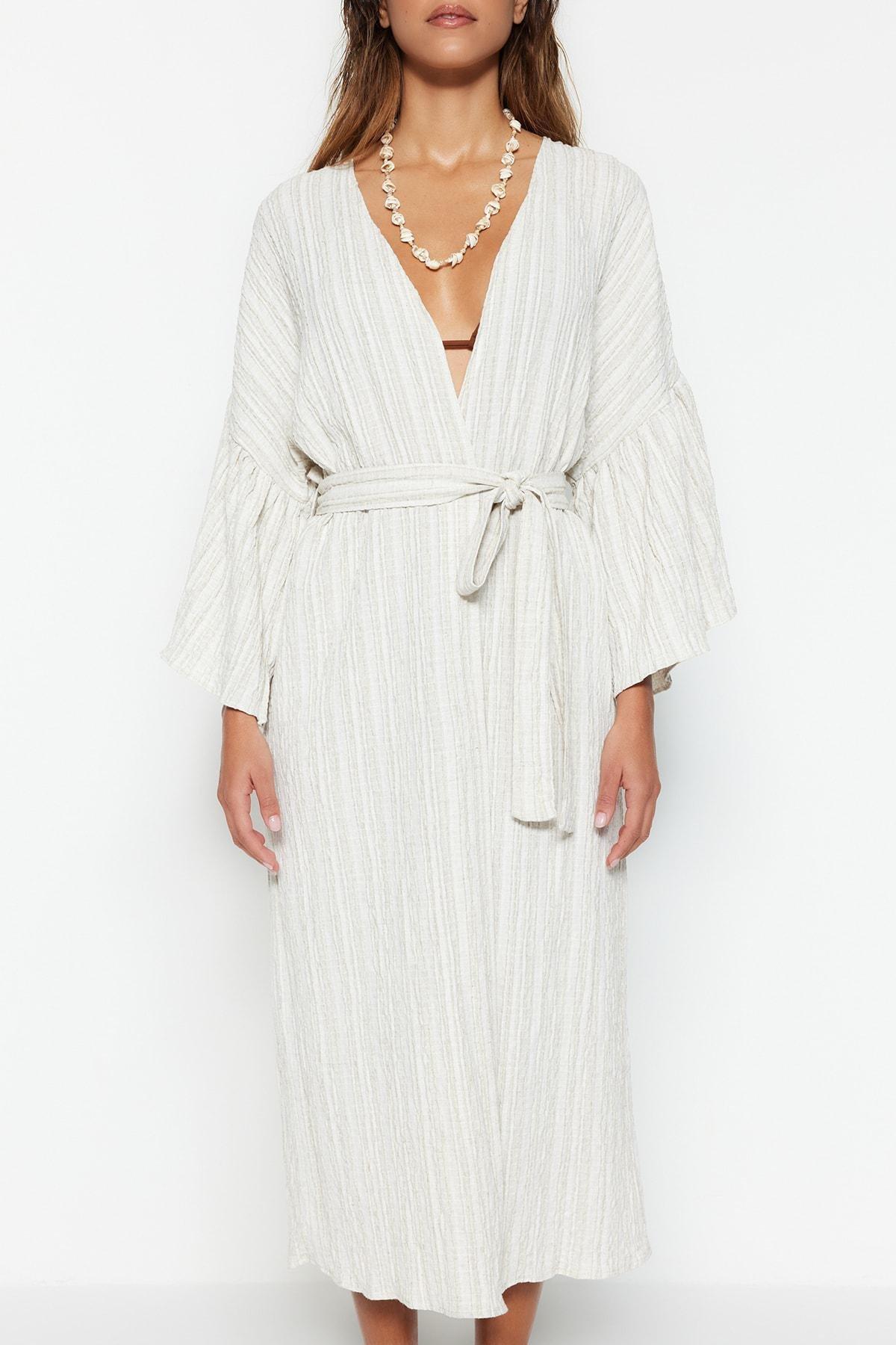 Ruffled Sleeves Belted Kimono, , large image number 3