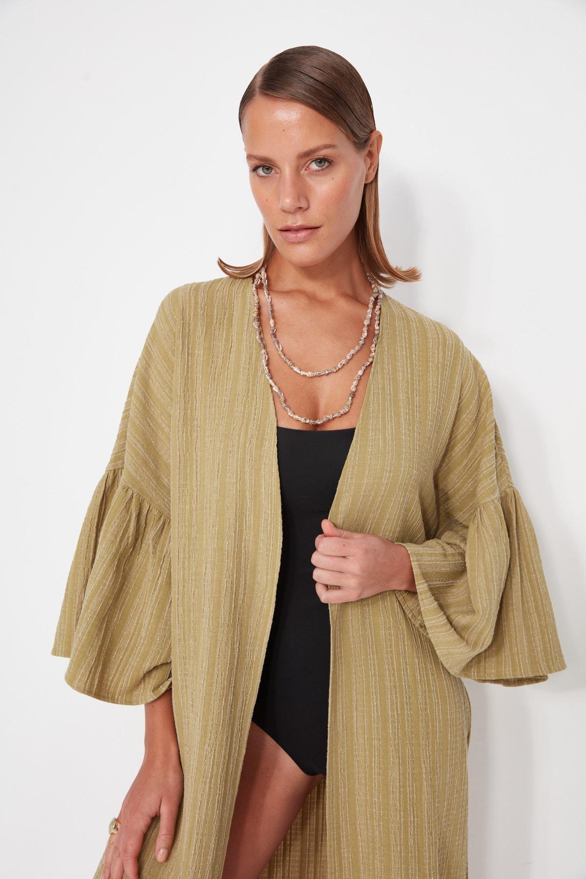 Trendyol - Khaki V-Neck Kimono