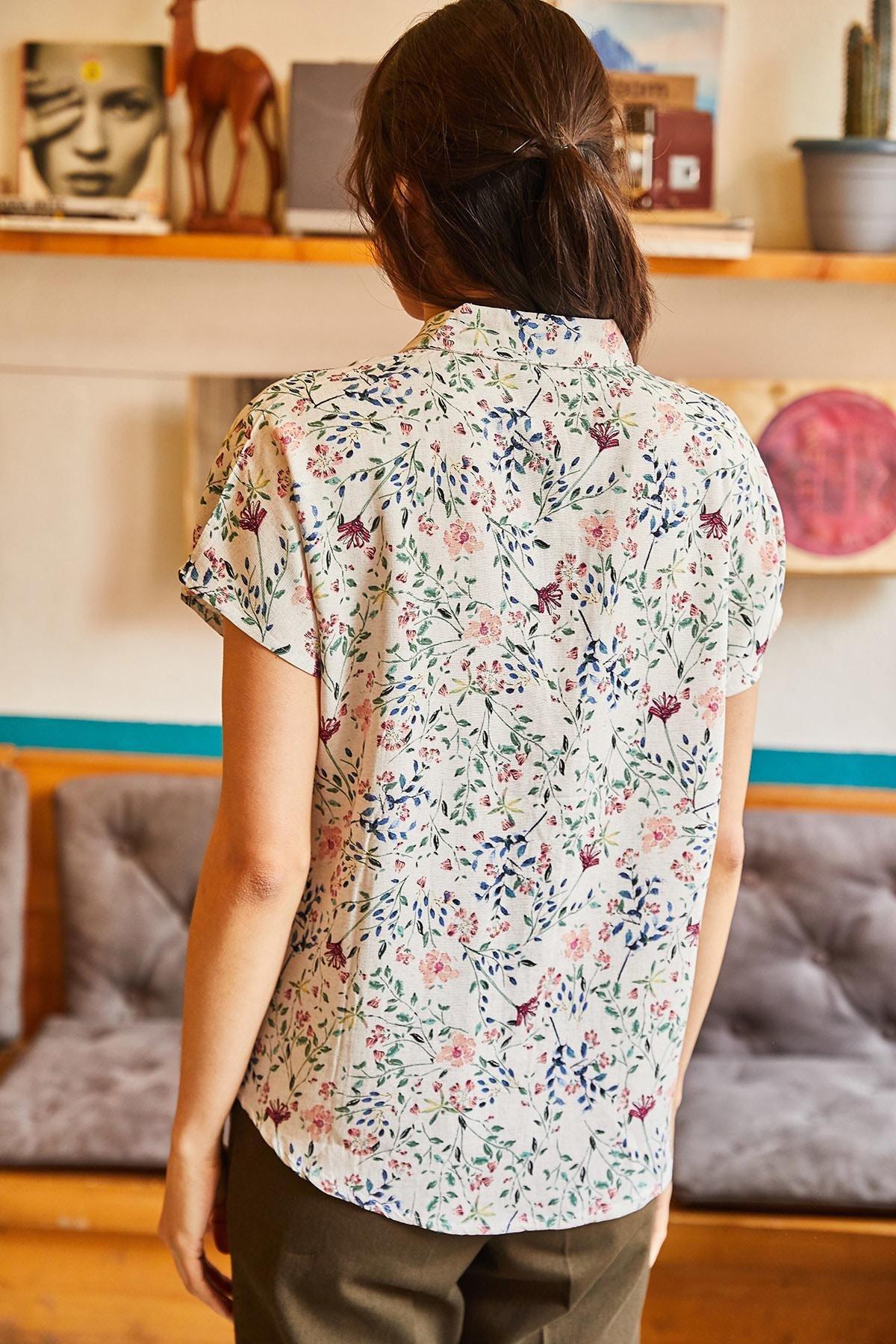 Ecru Floral Collared Shirt, , large image number 2