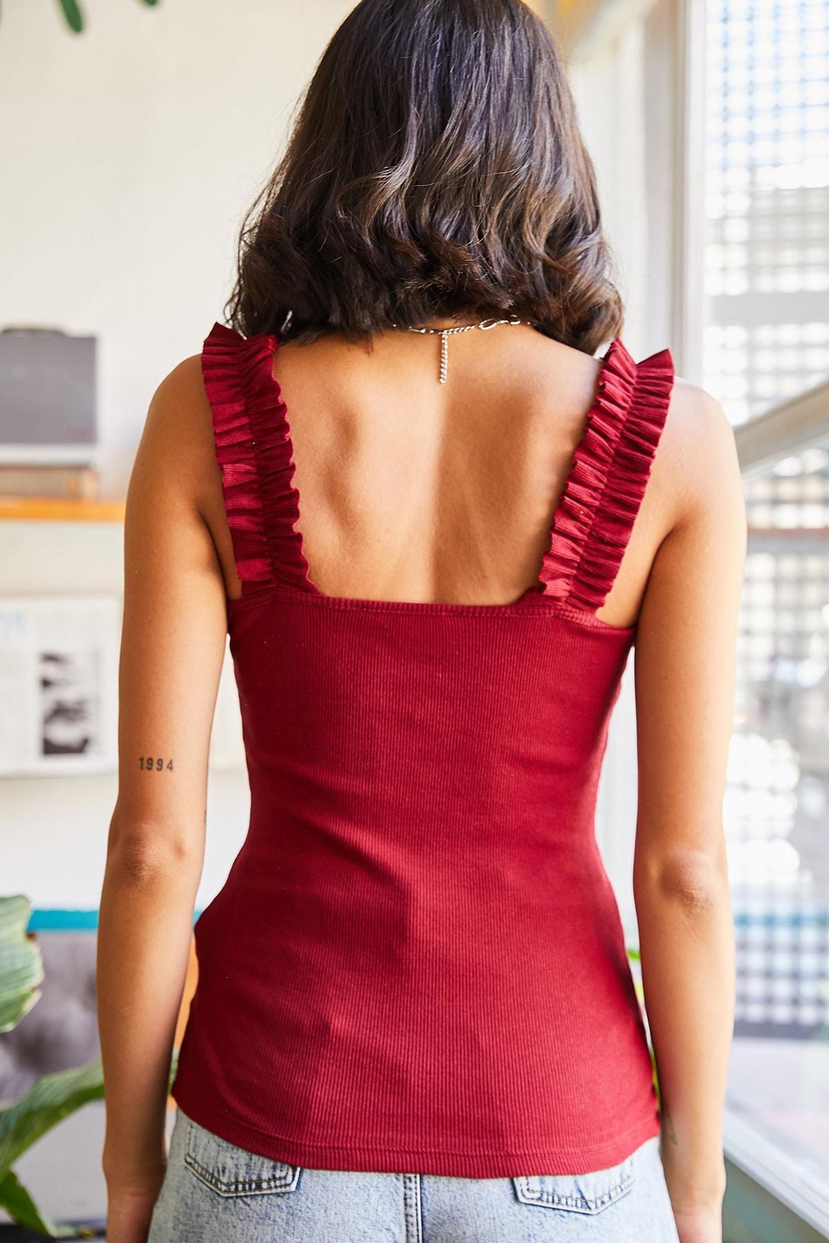 Red Strap Frilly Tank Top, , large image number 5