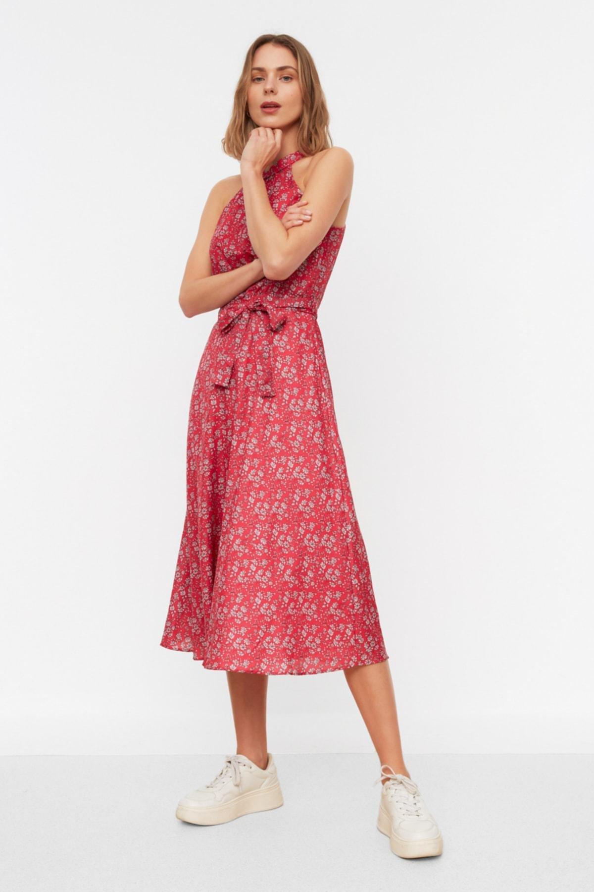Pink A-Line Floral Dress, , large image number 1