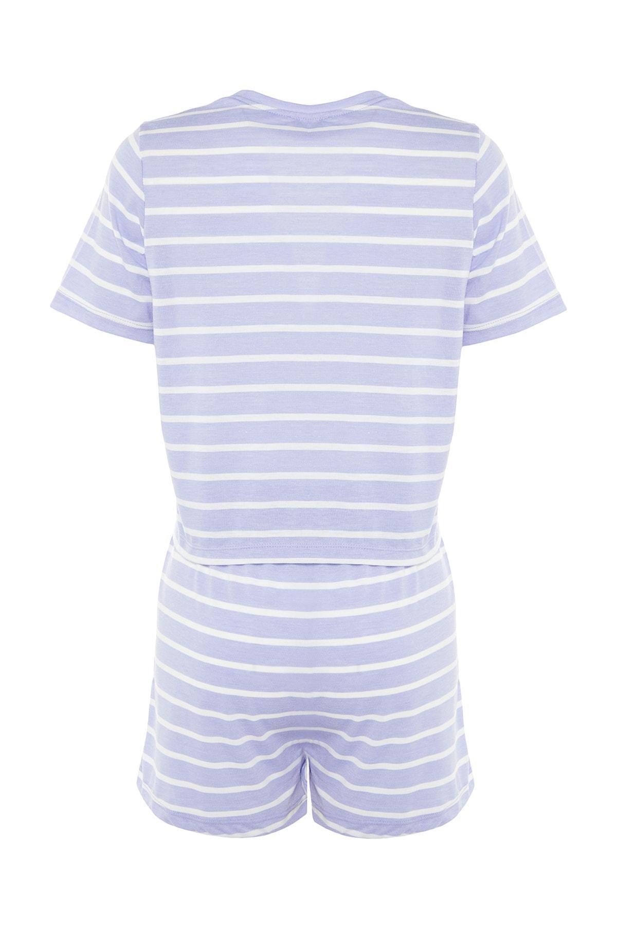 Trendyol - Purple Striped Crew Neck Pajama Set