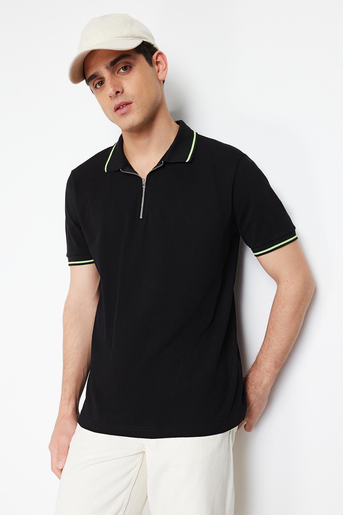 Black Polo Neck Polo T-Shirt, , large image number 3