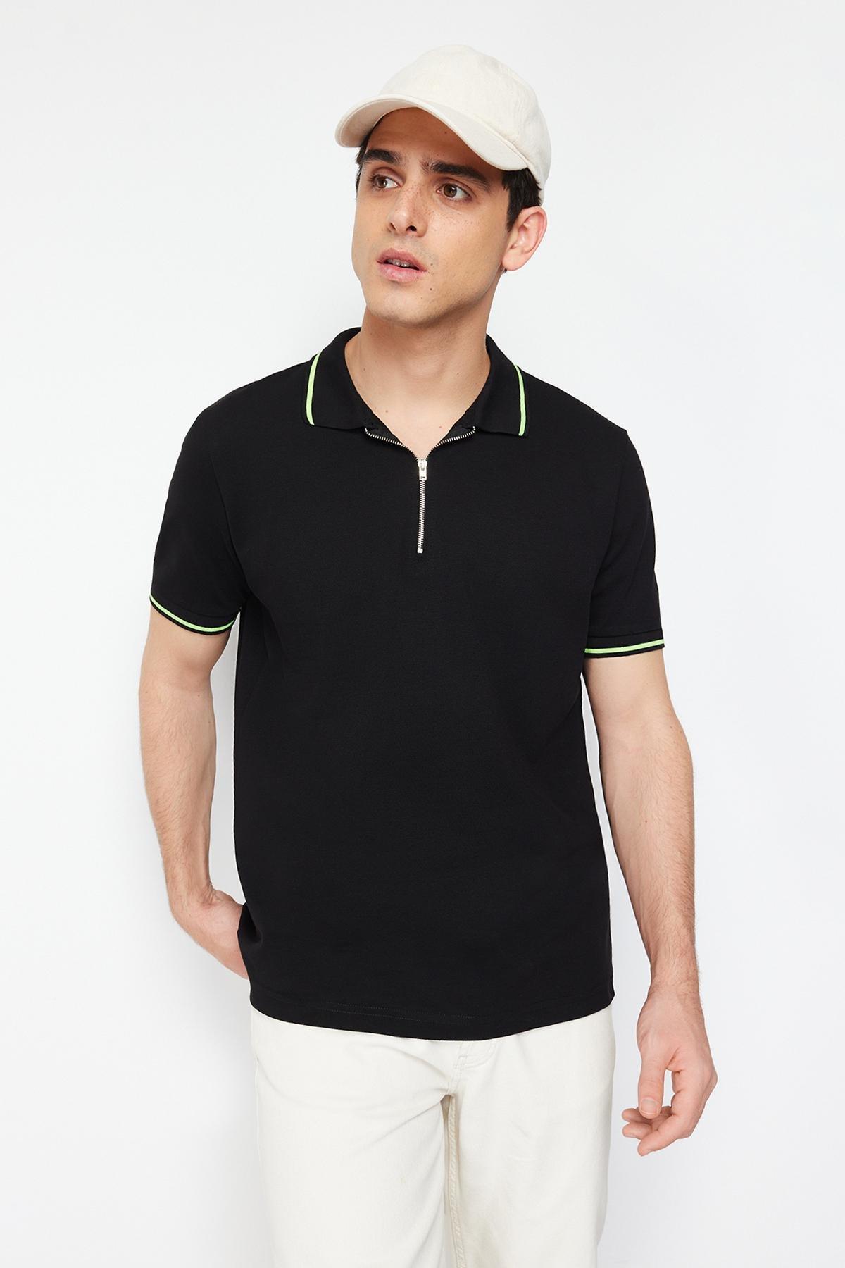 Black Polo Neck Polo T-Shirt, , large image number 5