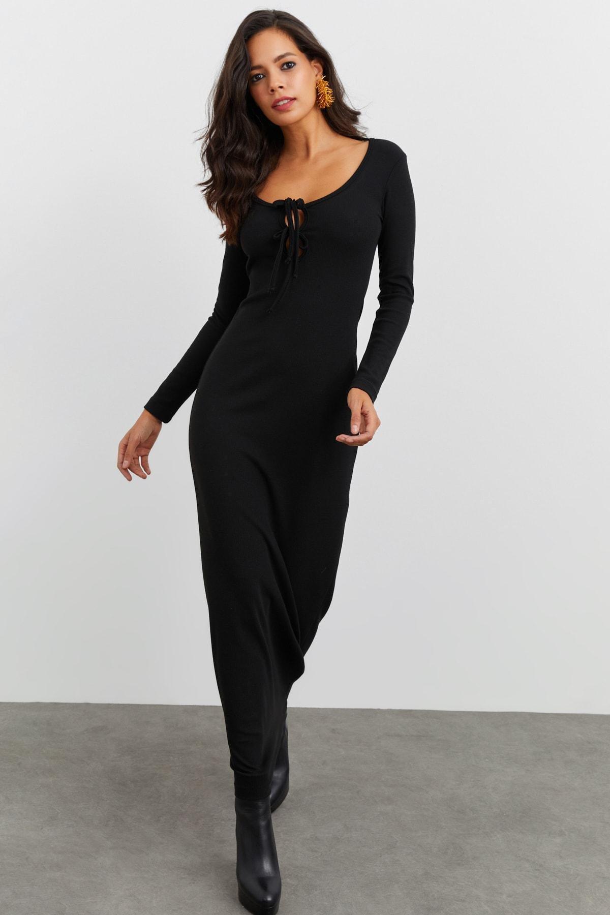 Black Square Collar Bodycon Dress, , large image number 3