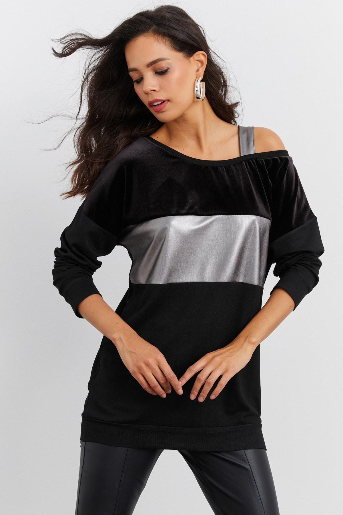 Black Satin Finish Blouse, , large image number 0