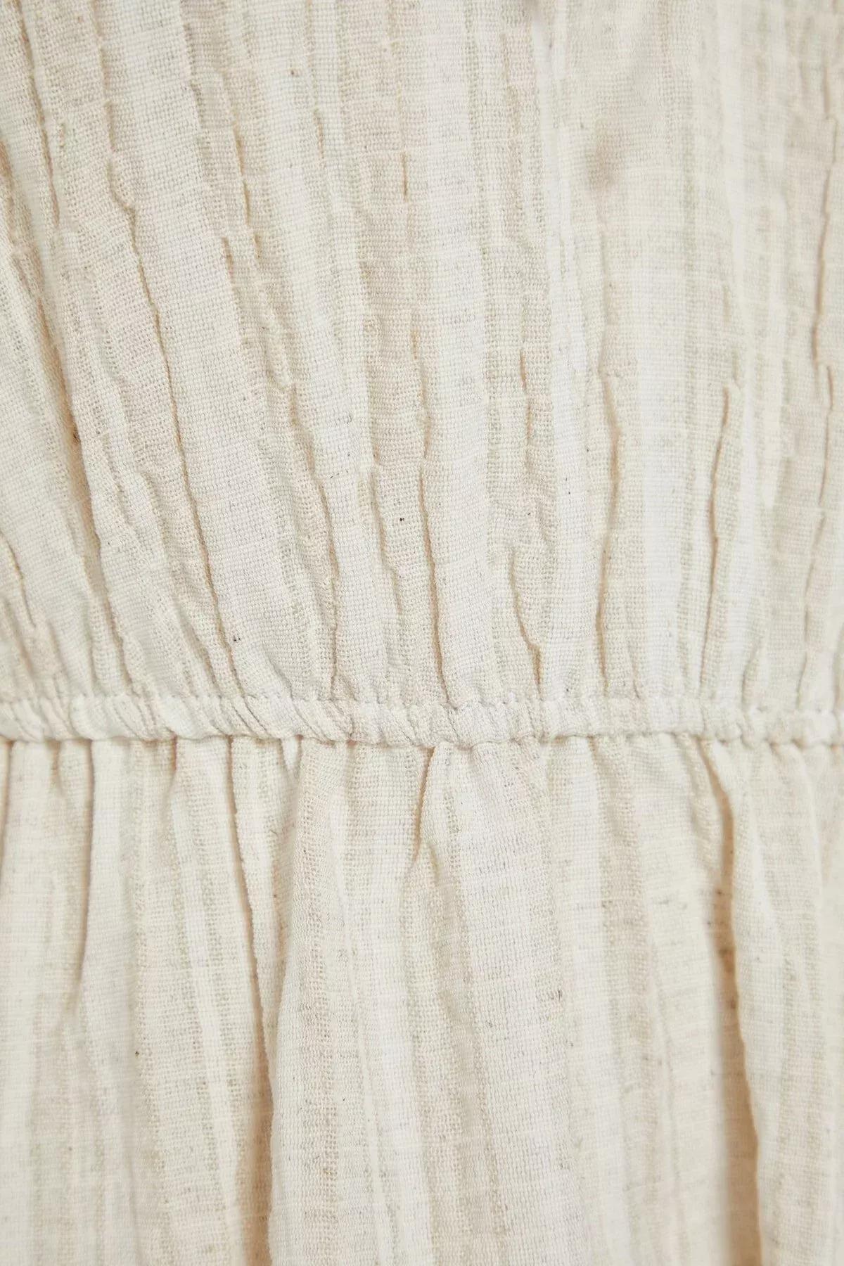 White V-Neck Smock Dress, Ecru, large image number 6