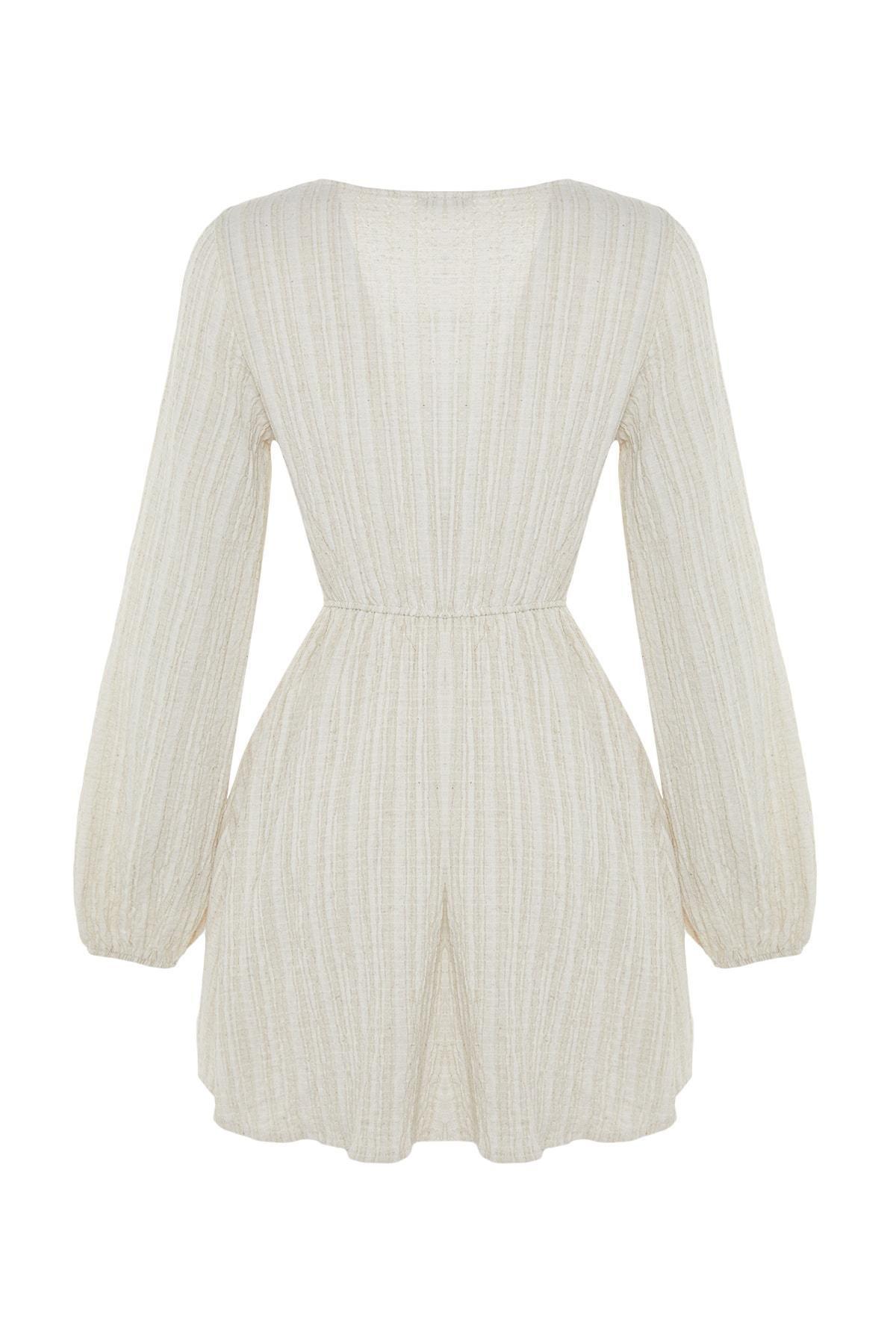 White V-Neck Smock Dress, , large image number 7