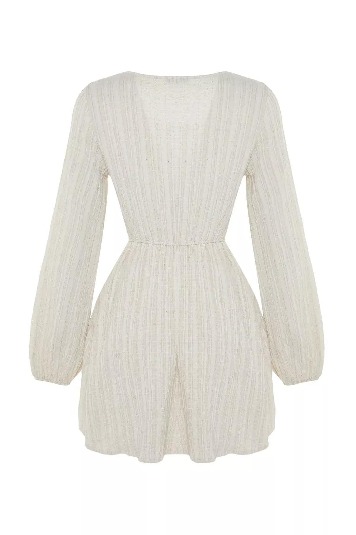 White V-Neck Smock Dress, , large image number 7