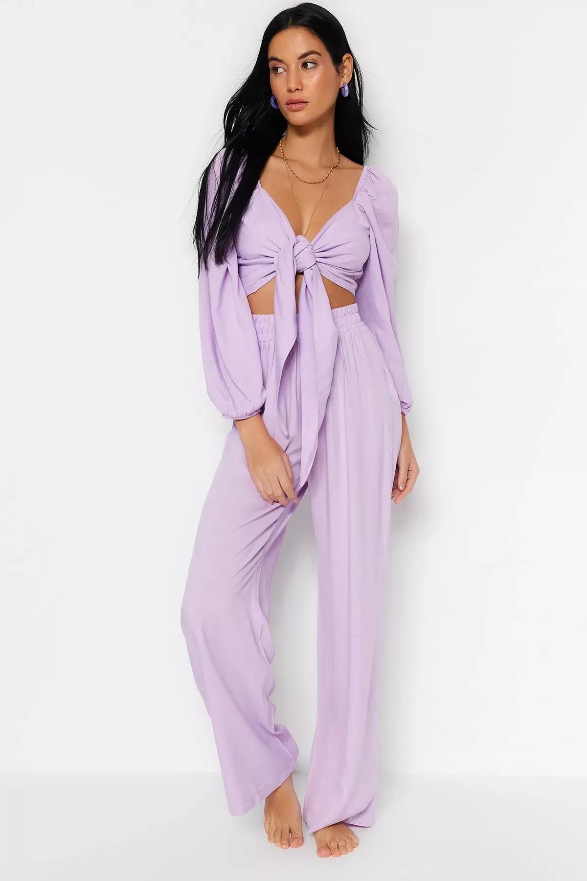 Purple V-Neck Co-Ord Set, Purple, large image number 0