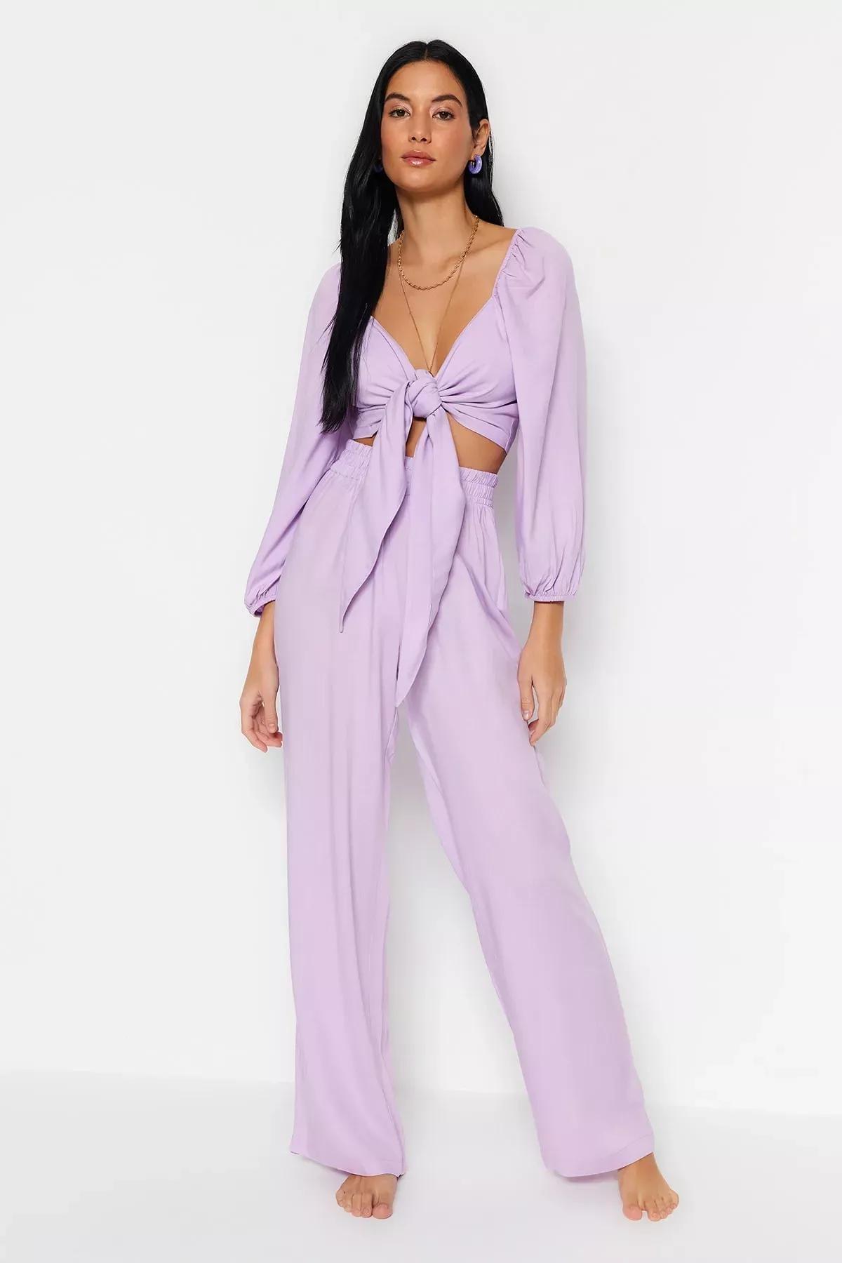 Purple V-Neck Co-Ord Set, Purple, large image number 2