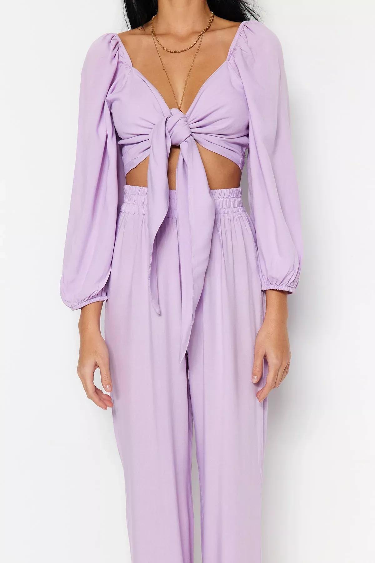 Purple V-Neck Co-Ord Set, Purple, large image number 3