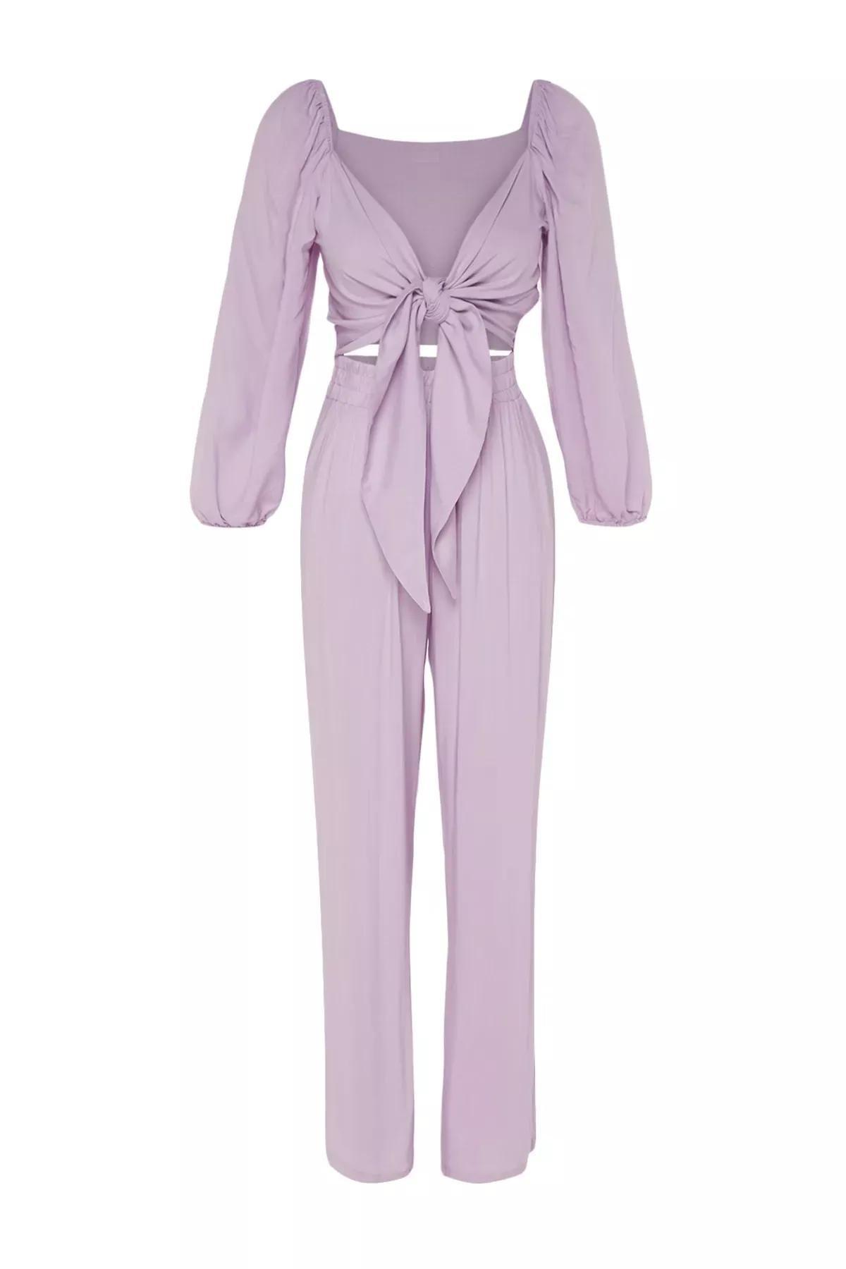Purple V-Neck Co-Ord Set, Purple, large image number 5