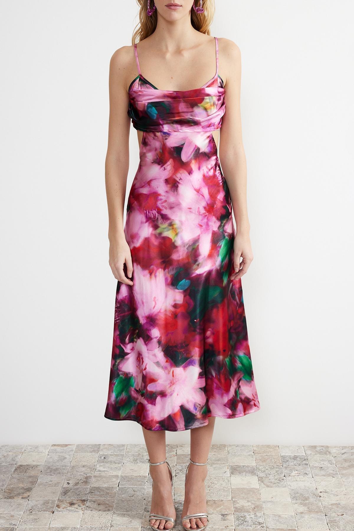 Multicolour Satin Floral Patterned Occasionwear Dress, , large image number 3