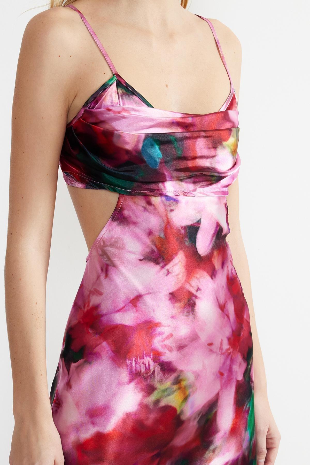 Multicolour Satin Floral Patterned Occasionwear Dress, , large image number 4