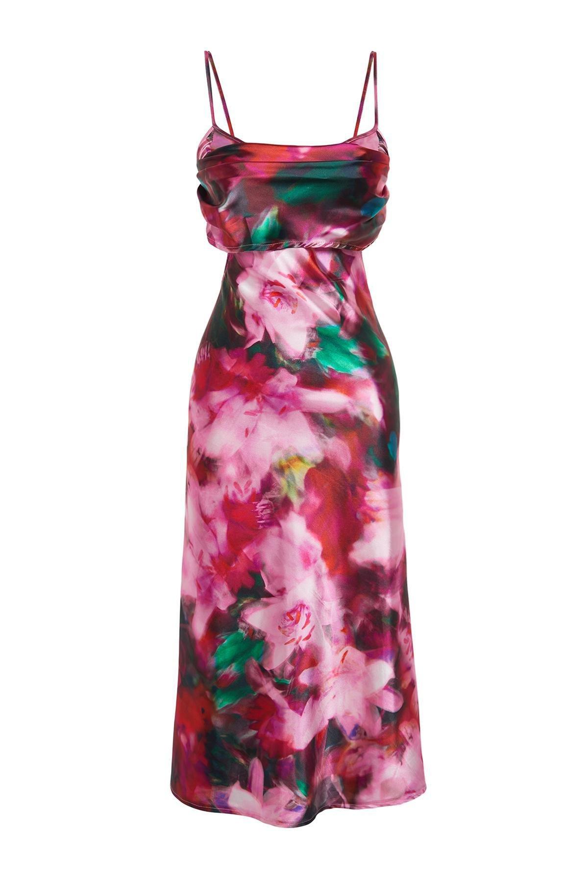Multicolour Satin Floral Patterned Occasionwear Dress, , large image number 5