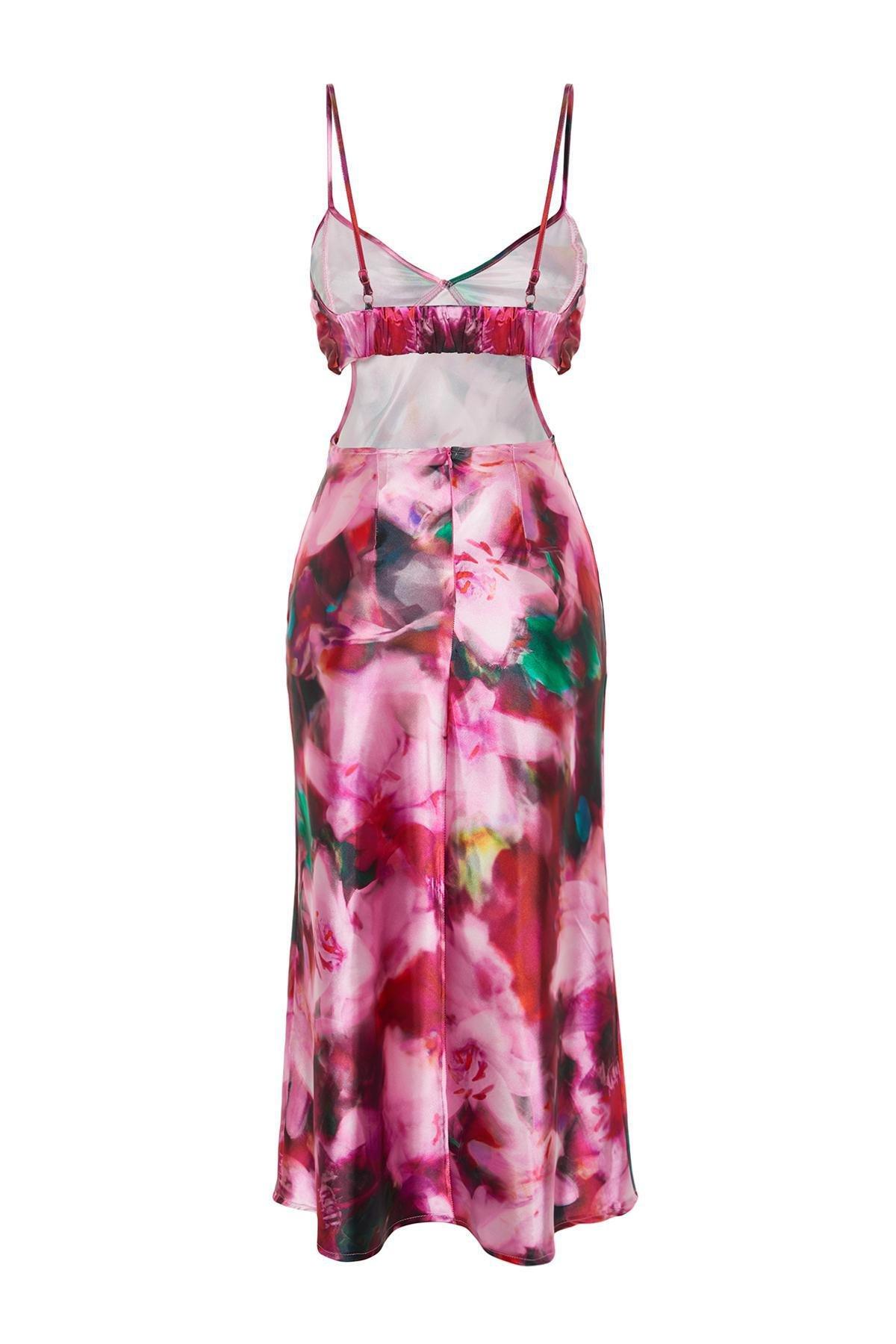 Multicolour Satin Floral Patterned Occasionwear Dress, , large image number 6