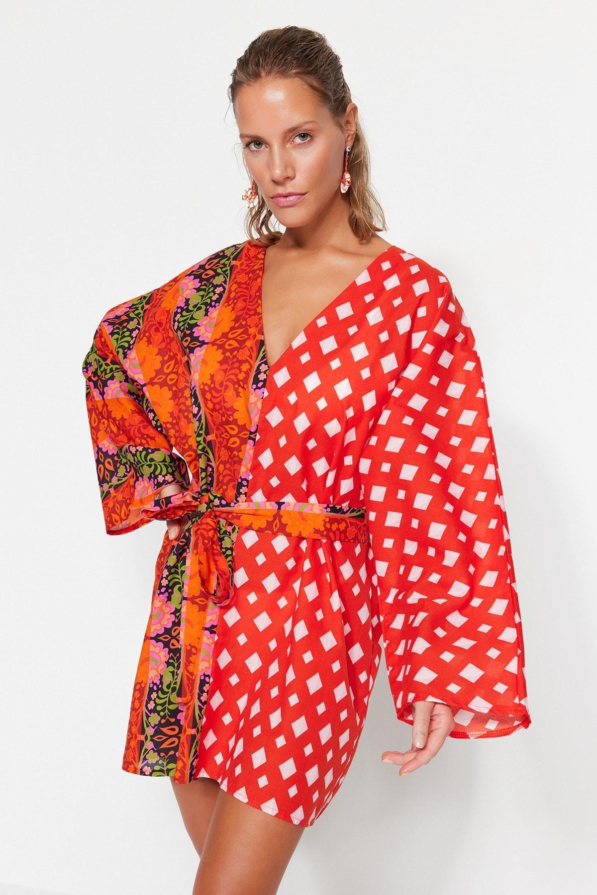 Trendyol Red Floral Patterned Belted Mini Dress | Azadea UAE