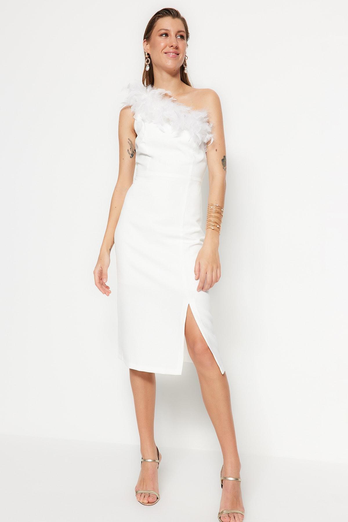Trendyol - White Asymmetrical Collar Dress