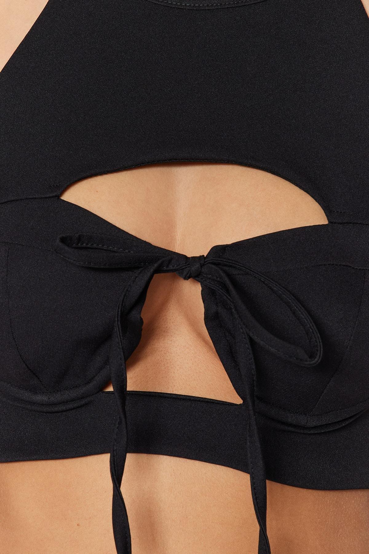 Black Plain Crop Top, , large image number 4