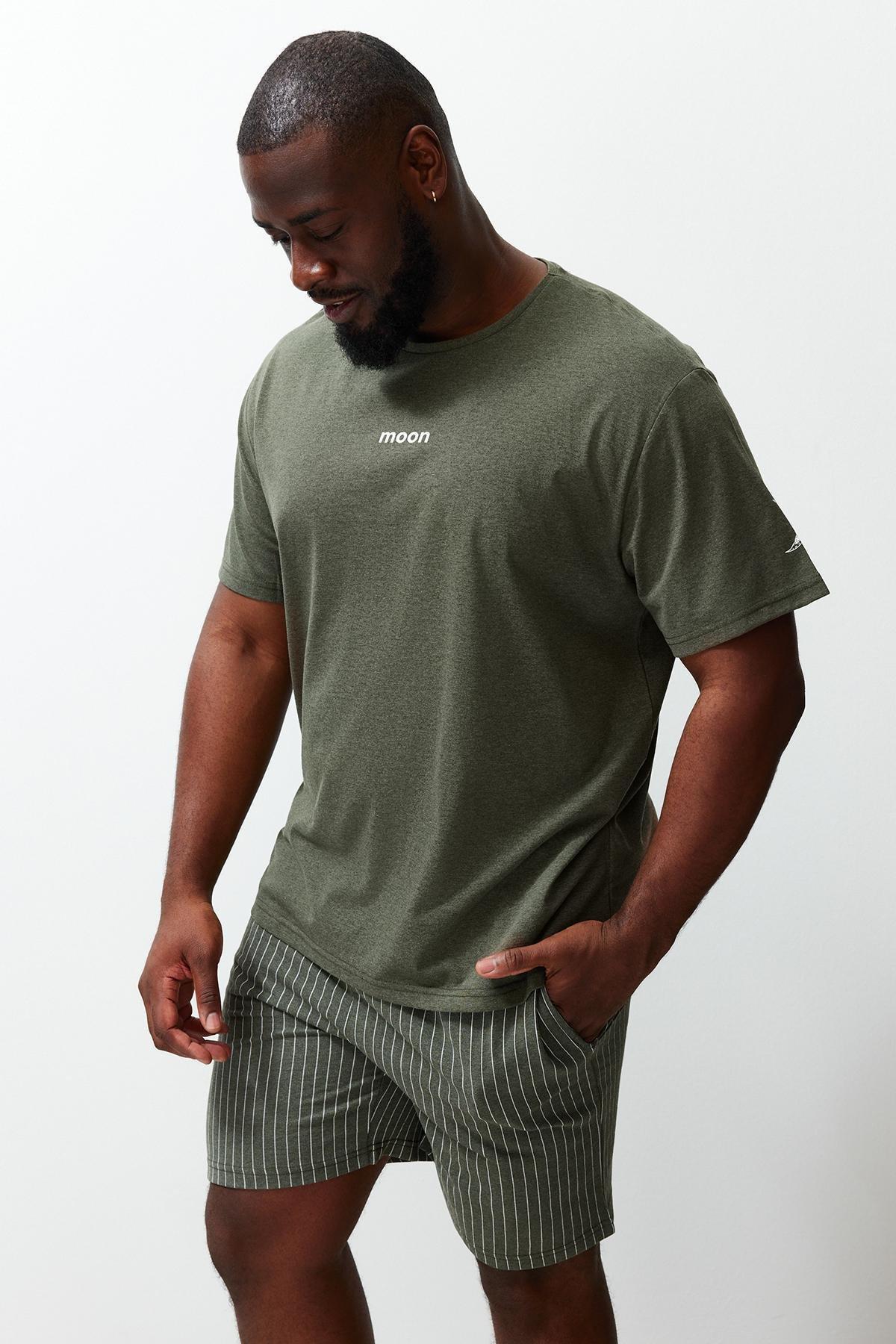 Khaki Plus Size Knitted Pyjama Set, , large image number 0