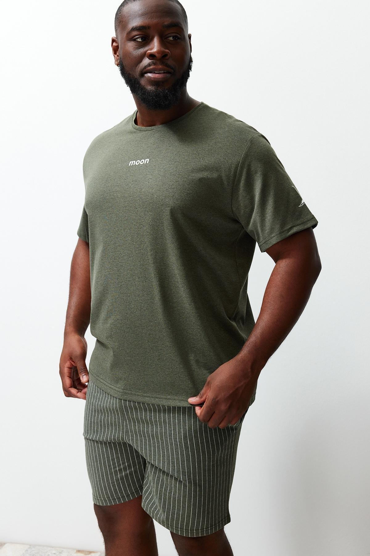 Khaki Plus Size Knitted Pyjama Set, , large image number 2