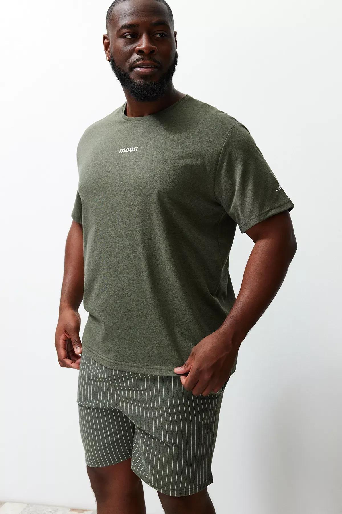 Khaki Plus Size Knitted Pyjama Set, Khaki, medium