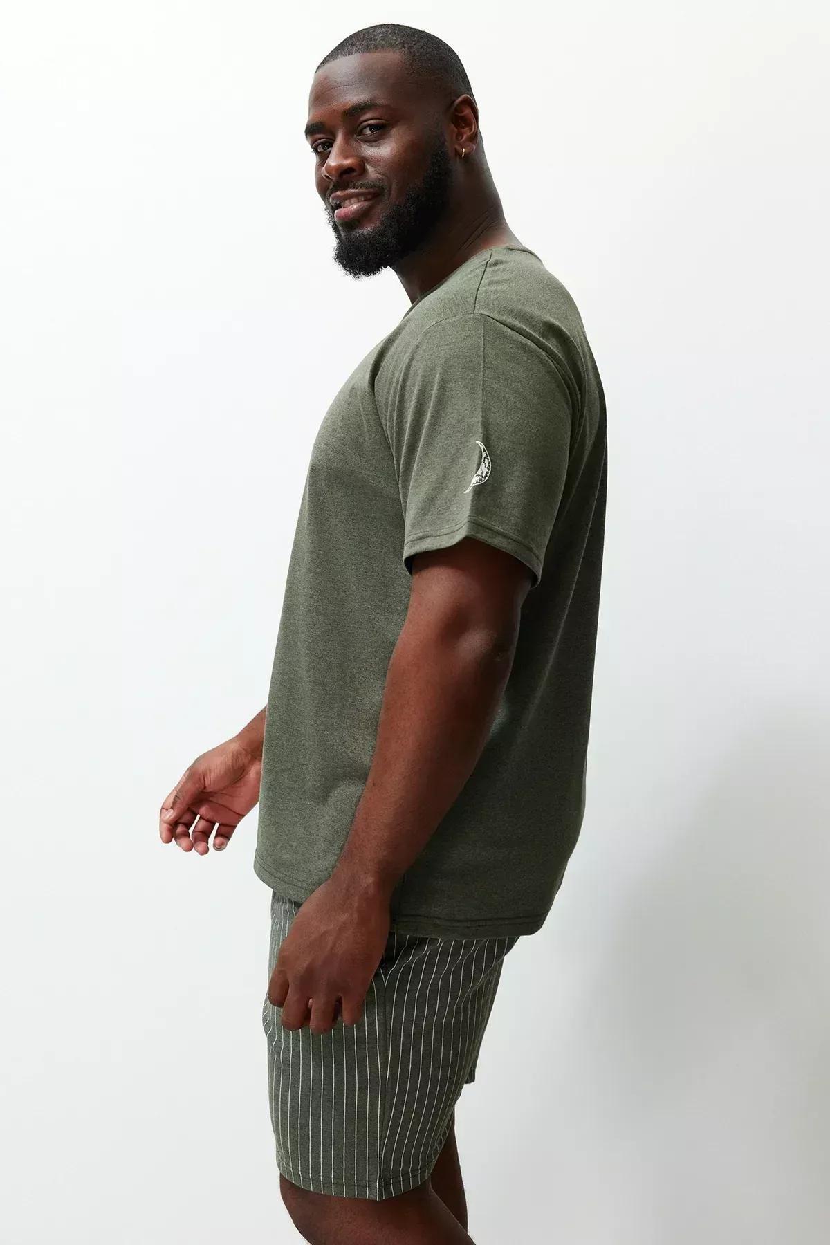 Khaki Plus Size Knitted Pyjama Set, Khaki, large image number 3